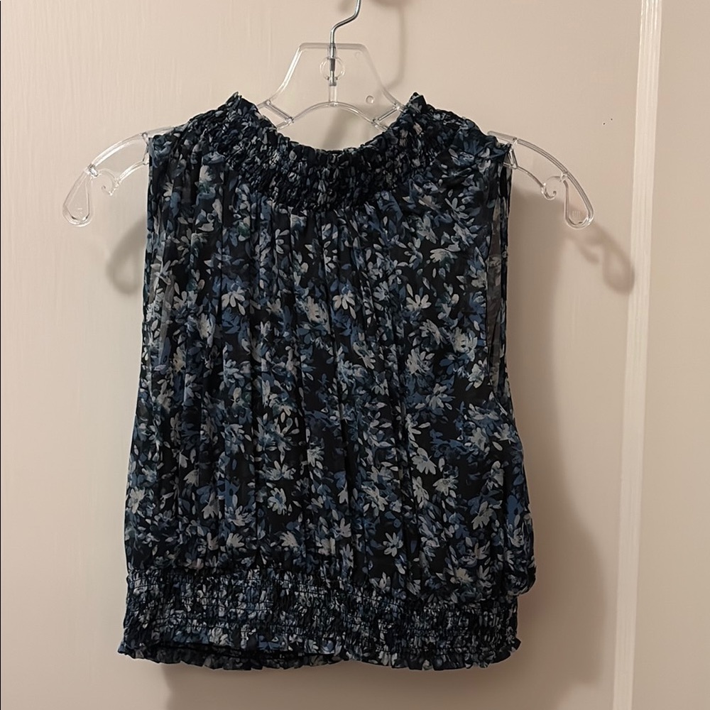 Abercrombie & Fitch Smocked Sleeveless Blouse Blue and Black